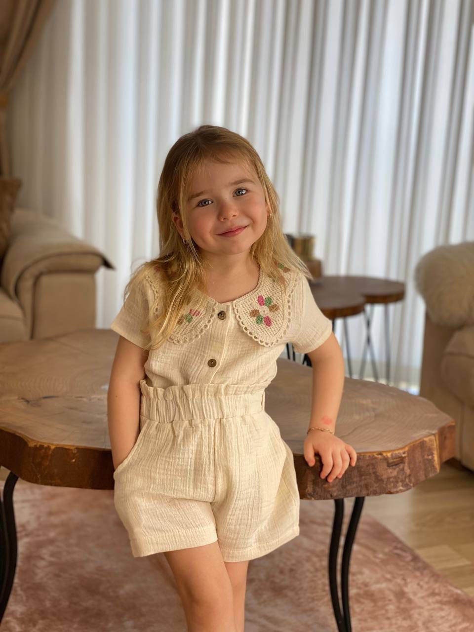 krem renk yazlık müslin ikili takım