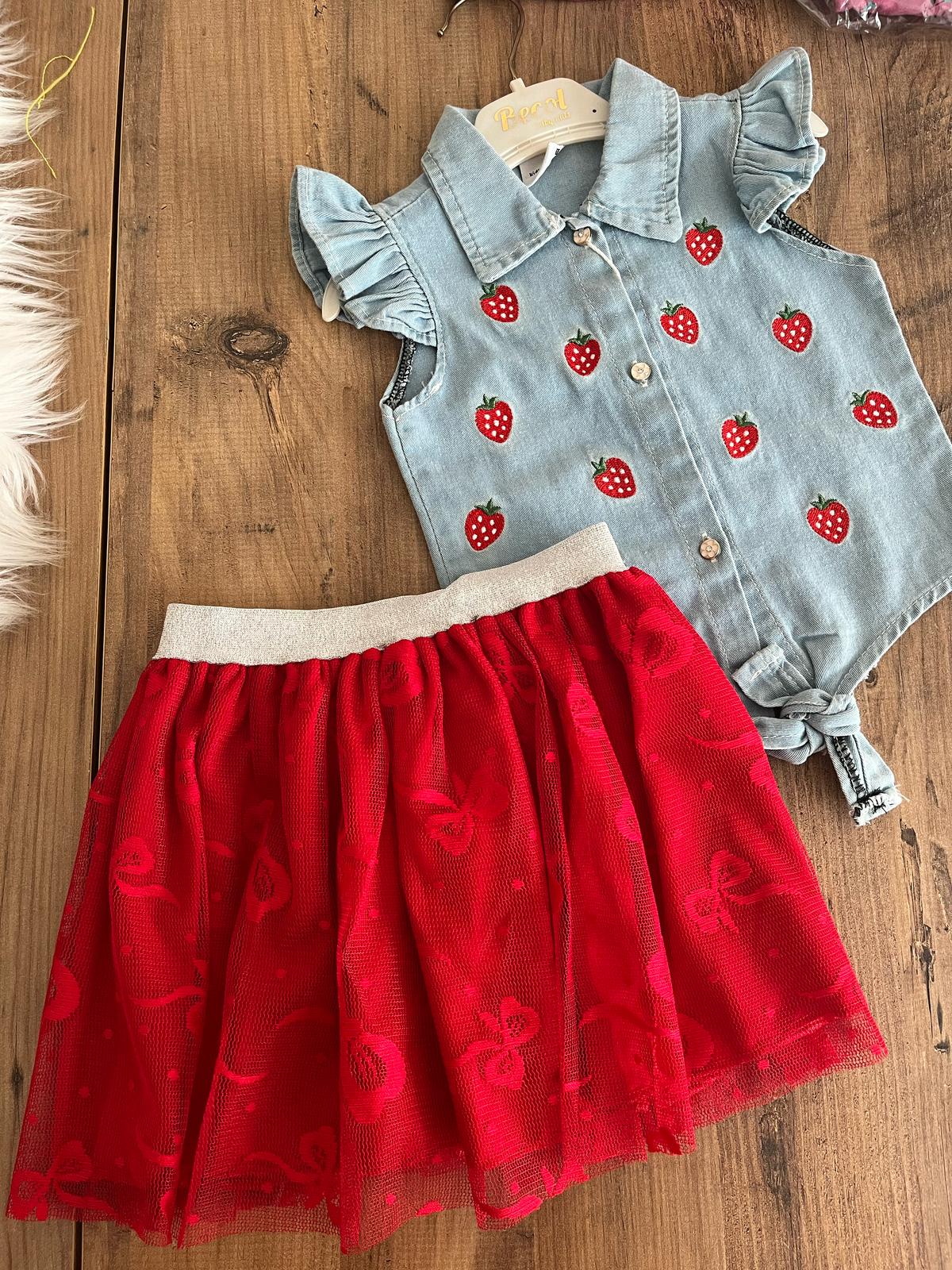 çilek nakışlı ikili takım