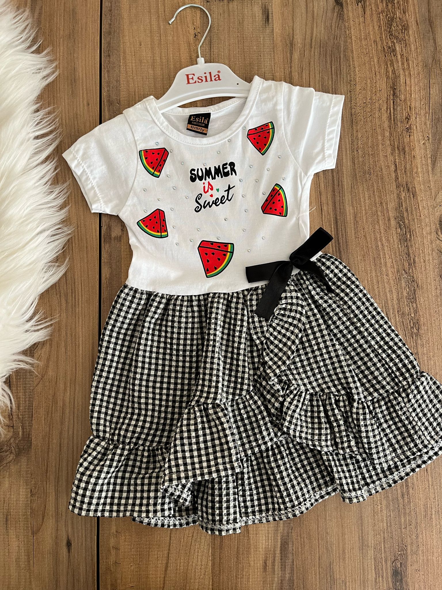 KARPUZ DESENLİ KIZ ELBİSE