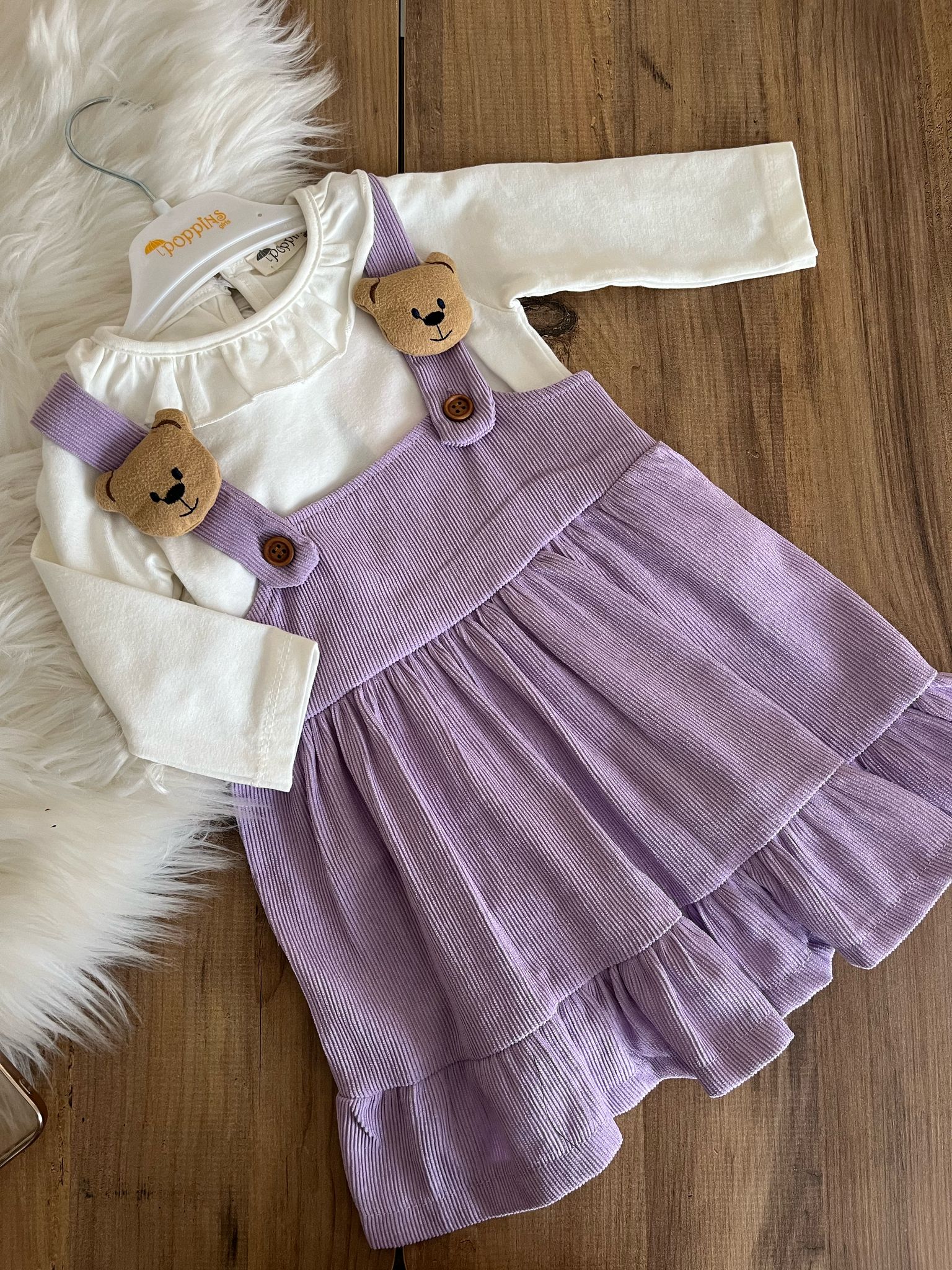 LİLA RENK AYICIK DETAYLI ELBİSE