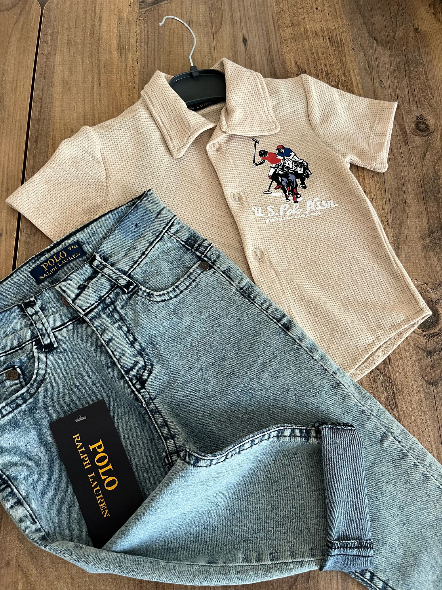 erkek polo krem gömlekli ikili takım